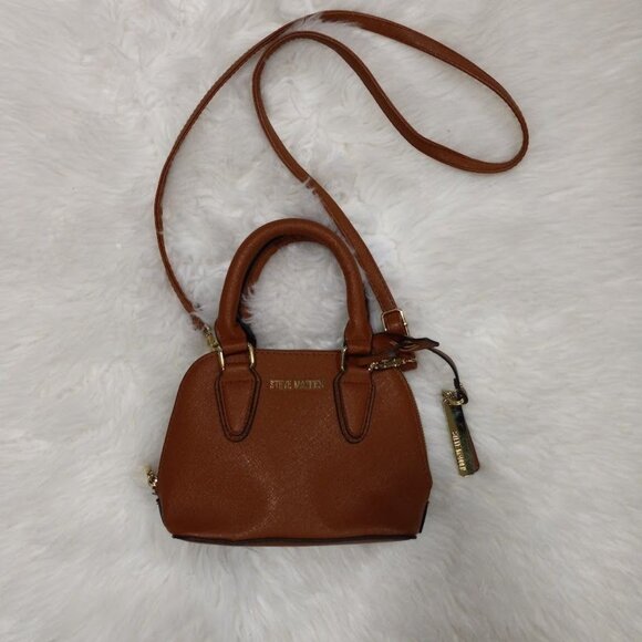 Steve Madden Brown Faux Leather Mini Satchel Bag With Crossbody Strap - Picture 2 of 15